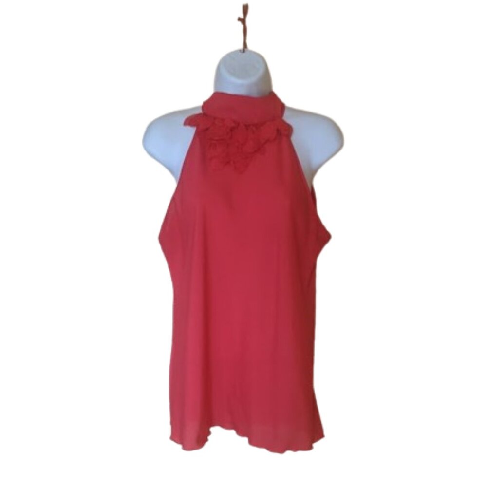 ---  Red Halter Style Tye Front Tank Blouse Size Large